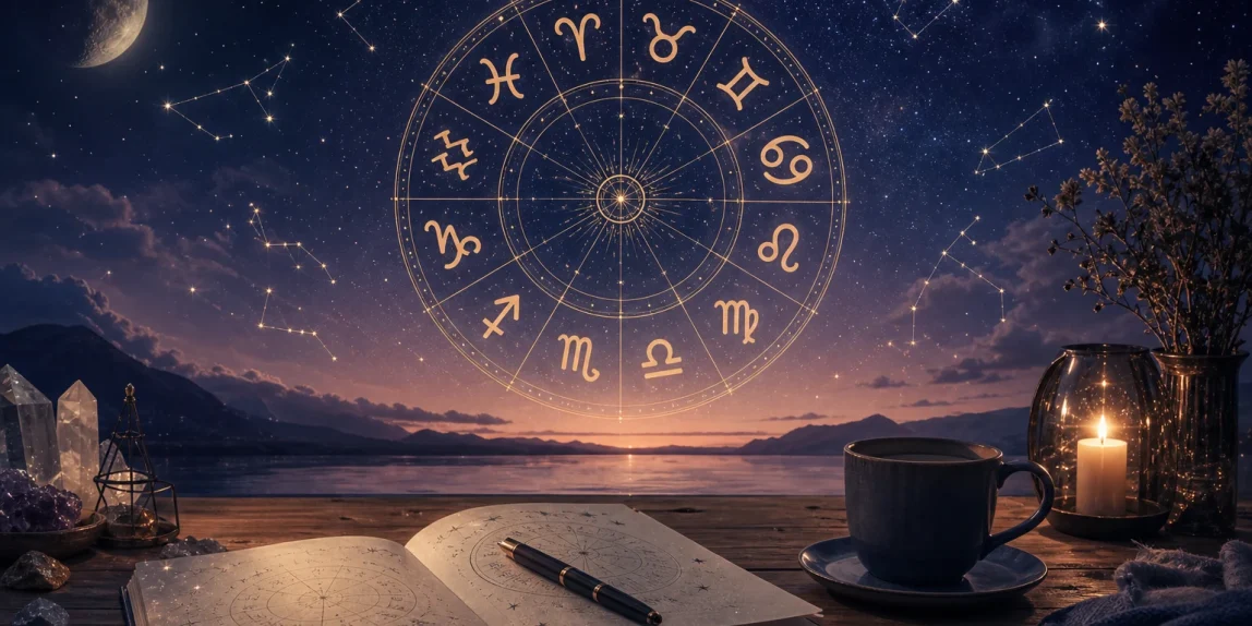 Ilustración conceptual de una rueda zodiacal para el horóscopo semanal del 19 al 25 de octubre de 2026.